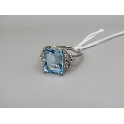 1362 - PLATINUM PLATED SILVER BLUE TOPAZ RING SIZE N 1/2