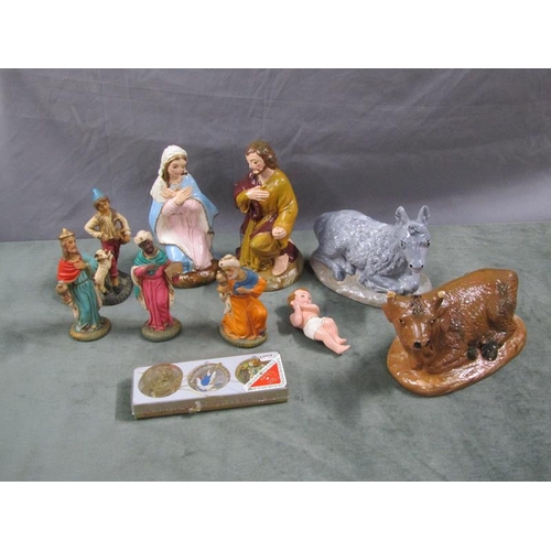 64 - PAINTED PLASTER NATIVITY SET