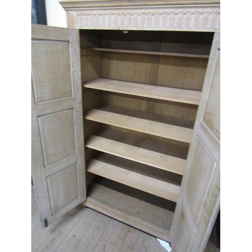 1677 - EARLY 20C OAK CUPBOARD WITH FITTED SHELVES ENCLOSED BY TRIPLE PANEL DOORS, 106CM W, 175CM H