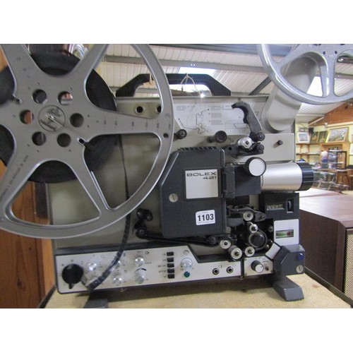 1103 - BOLEX 421 PROJECTOR ON STAND, PROJECTOR 42CM H AND REELS