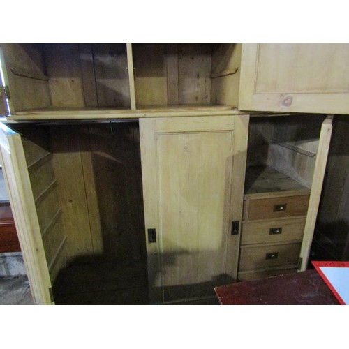 722 - VICTORIAN PINE TRIPLE WARDROBE, 211cm h, 195cm w, 63.5cm d