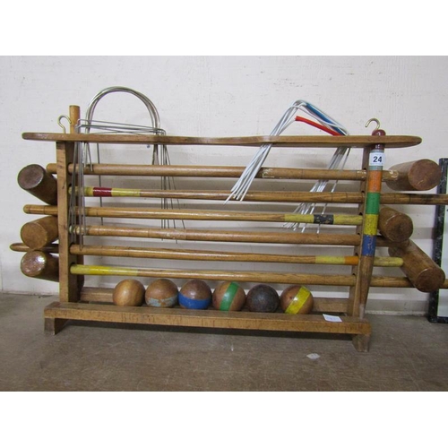 24 - VINTAGE CROQUET SET AND STAND