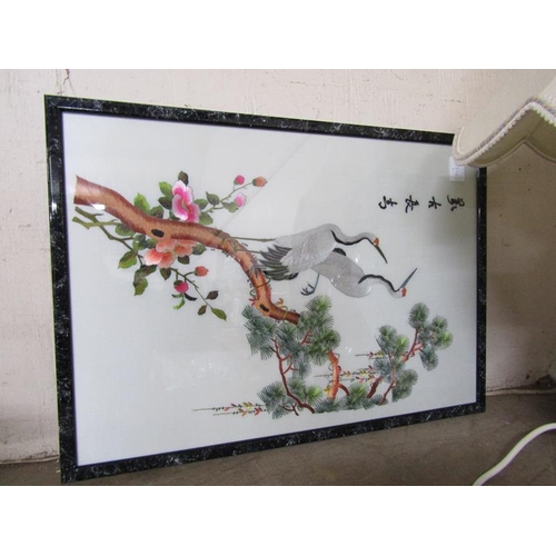 27 - ORIENTAL NEEDLEWORK PANEL; FRAMED PRINT