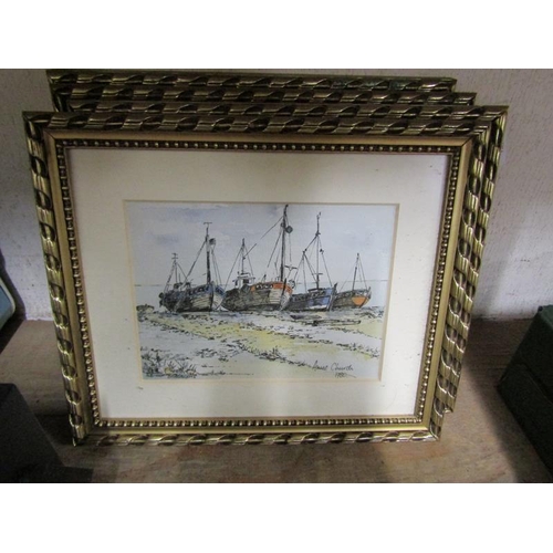 81 - COLLECTION OF PEN AND INK WATERCOLOURS - COASTAL SCENES & SHIPS ETC