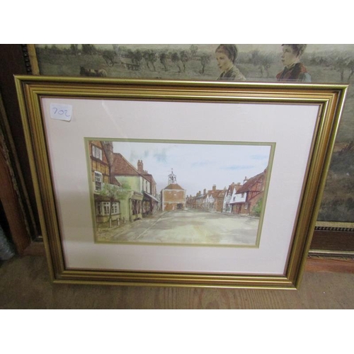 164 - FRAMED WATERCOLOURS, TAPESTREY PANELS ETC