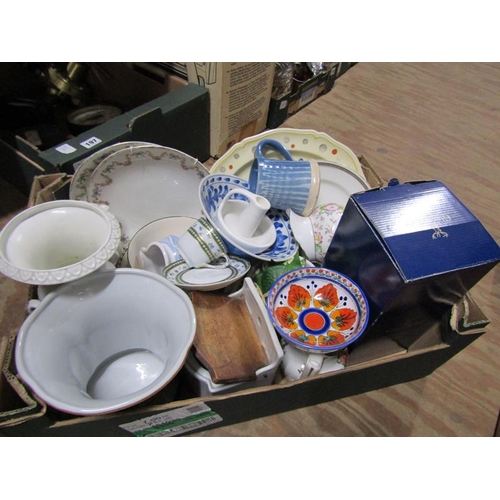 196 - BOX OF MIXED CERAMICS AND CRYSTAL