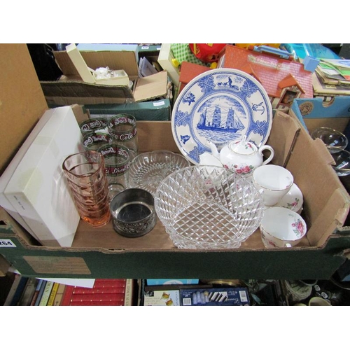 264 - BOX OF CHINA AND GLASS TO INCL ADDERLEY TEA SERVICE