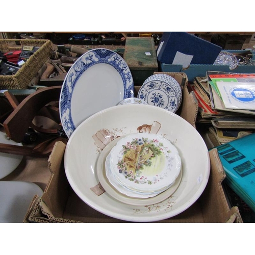 273 - BOX OF MIXED CERAMICS - WASH BOWL, PLATES ETC