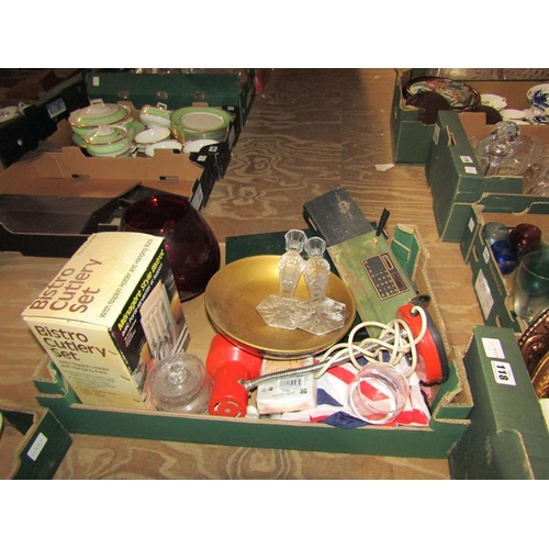 296 - BOX TO INCL VINTAGE ITEMS TO INCL LAMPS, GLASSWARE ETC