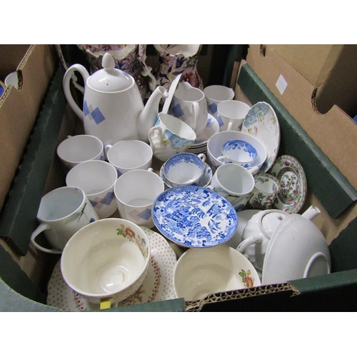 323 - BOX OF TEAWARES, VICTORIAN TRANSFER PRINTED JUG