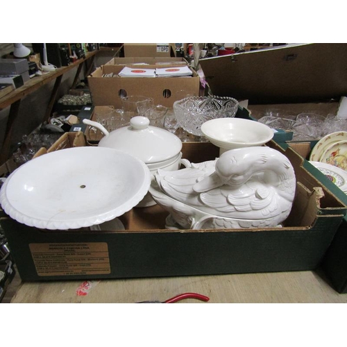 329 - WHITE GLAZED CERAMICS TO INCL LARGE GOOSE BOX AND COVER