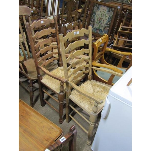 599 - TWO OAK LADDERBACK ARMCHAIRS