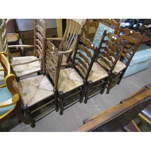 611 - FOUR OAK RUSH SEATED LADDERBACK CHAIRS