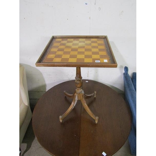 647 - CHEQUER TOP TABLE; VICTORIAN STOOL