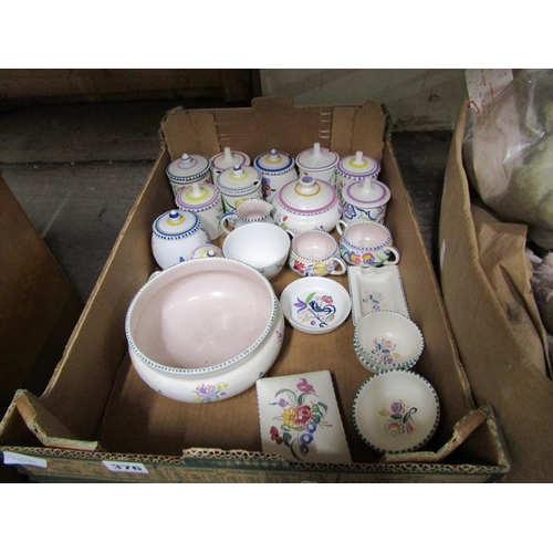 376 - BOX OF POOLE POTTERY PRESERVE POTS, DISHES ETC