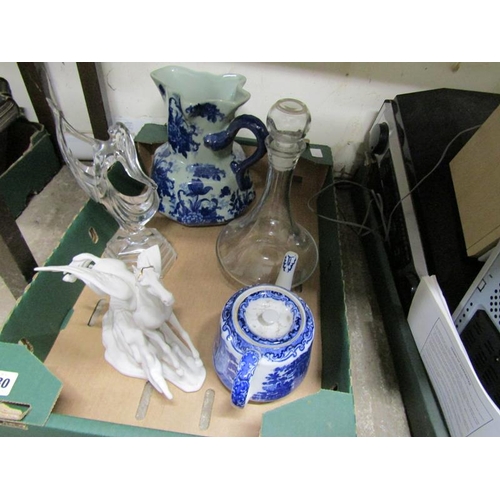 380 - IRONSTONE JUG; TEAPOT; GLASSWARE ETC