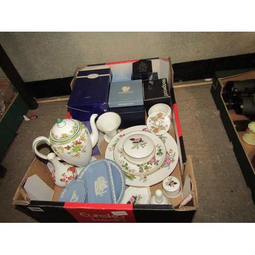 396 - BOX OF TEAWARES - JASPERWARE ETC