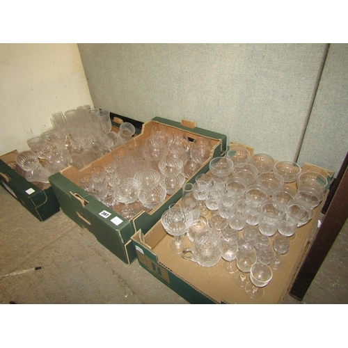 397 - THREE BOXES OF GLASSWARE ETC