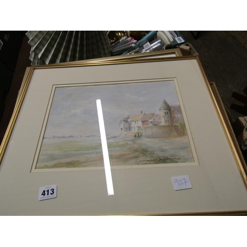 413 - QTY OF FRAMED WATERCOLOUR - RURAL COASTAL SCENES