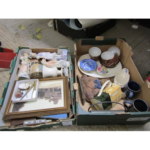 425 - TWO BOXES OF MIXED CERAMICS, PRINTS ETC