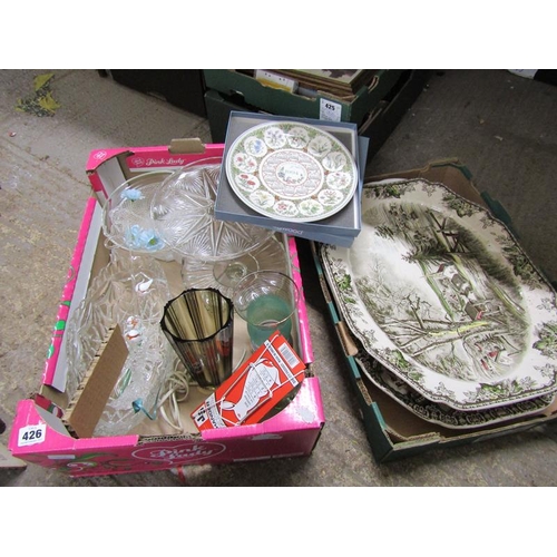 426 - TWO BOXES OF MIXED CERAMICS, GLASSWARE ETC