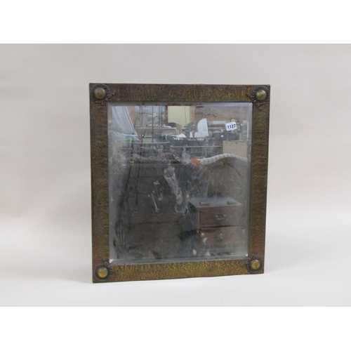 1127 - BEATEN COPPER FRAMED WALL MIRROR, 60CM X 55CM
