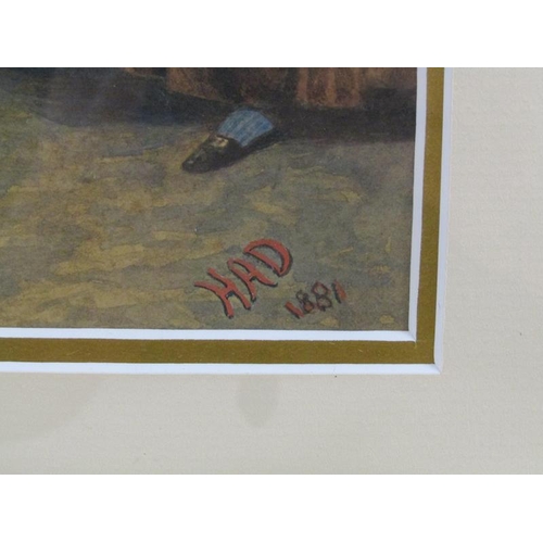 1134 - HAD 1881 - THE SOLDIERS HOME COMING, COLOURED PRINT, F/G, 29CM X 48CM