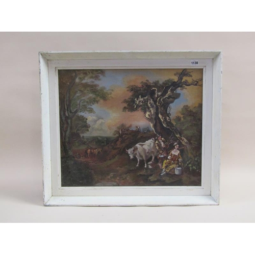 1138 - UNSIGNED LATE 19C/EARLY 20C - THE COW HERDER AND MILK MAID, OIL ON CANVAS, FRAMED, 49CM X 59CM