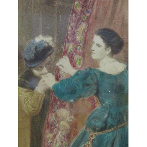 1139 - TWO F/G OLEOGRAPHS - MEDIEVAL BANQUET & LADY AND GENTLEMAN, 26CM X 36CM