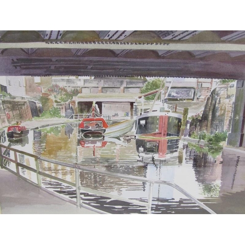 1144 - EILEEN M SMITH - CAMDEN CANAL, SIGNED AND TITLED WATERCOLOUR, F/G, 37CM X 48CM