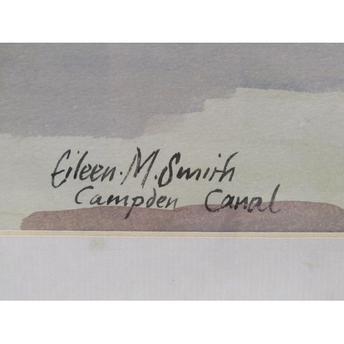 1144 - EILEEN M SMITH - CAMDEN CANAL, SIGNED AND TITLED WATERCOLOUR, F/G, 37CM X 48CM