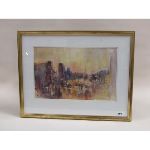 1146 - MONO PK 98 - ABSTRACT RIVERSCAPE, SIGNED IN MONO, F/G, 32CM X 50CM