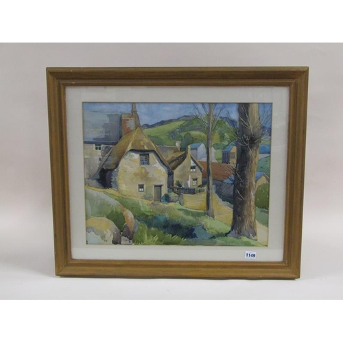 1149 - UNSIGNED - WEST COUNTRY VILLAGE, WATERCOLOUR, F/G, 41CM X 52CM