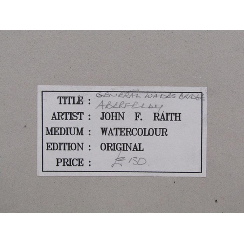 1158 - JOHN F RAITH 99 - STONE BRIDGE, SIGNED WATERCOLUR, F/G, 30CM X 43CM