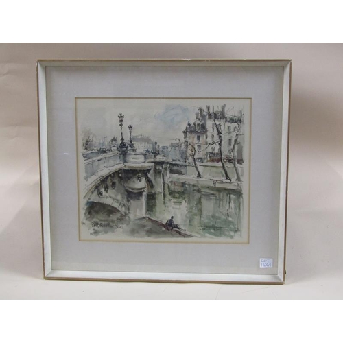 1164A - SIGNED INDISTINCTLY - PARIS LE PONT NUF, SIGNED AND TITLED WATERCOLOUR, F/G, 35CM X 41CM