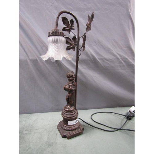 1284 - VICTORIAN STYLE BRONZED FIGURATIVE LAMP OF A GIRL, 58CM H