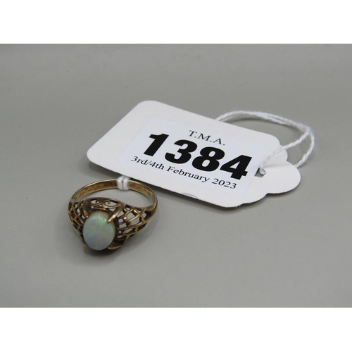 1384 - 9CT GOLD OPAL SET RING, SIZE L