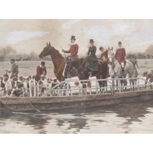 1169 - TWO FRAMED COLOURED HUNTING PRINTS - THE FERRY & THE FINISH, F/G, EACH 32CM X 52CM