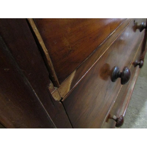 831 - VICTORIAN MAHOGANY CHEST OF TWO SHORT AND THREE LONG DRAWERS