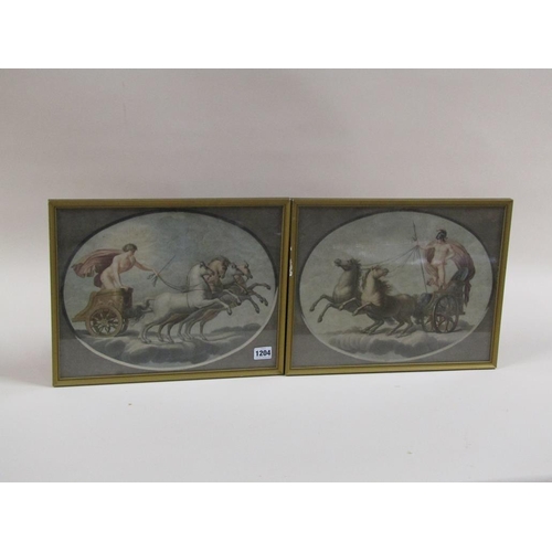 1204 - PAIR - IN THE MANNER OF BARTELOZZI, OVAL COLOURED PRINTS, CHARIOTS, FRAMED, EACH 28CM X 35CM