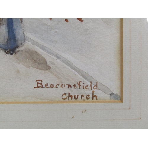 1212 - MONO FWH 1922 - BEACONSFIELD CHURCH, SIGNED WATERCOLOUR, F/G, 24CM X 17CM