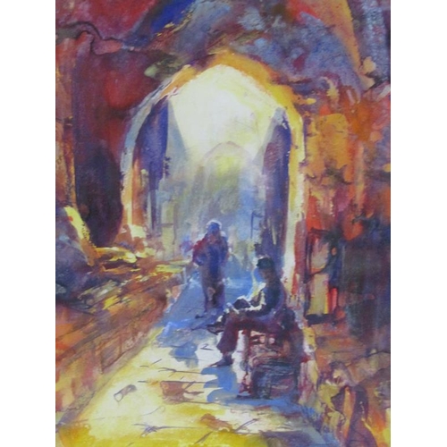 1228 - JEAN WILLIS - ENTRANCE TO MARY'S HOUSE, NEAR EPHESUS TURKEY, WATERCOLOUR, 26CM X 26CM; ABSTRACT PAIN... 