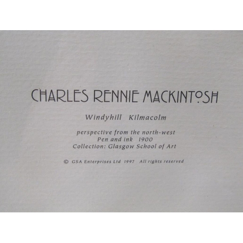 1229 - TWO CHARLES RENNIE MACKINTOSH PRINTS - ONE B&W WINDYHILL KILMACOLM 36CM X 52CM & COLOURED PRINT OF A... 