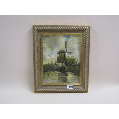 1240 - VAN COUVEY - THE WINDMILL, SIGNED OIL ON BOARD, FRAMED, 23CM X 18CM