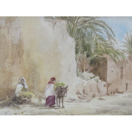 1251 - TWO WATERCOLOURS - ONE SIGNED IN MONO MJK - ARAB STREET SCENE, 14CM X 24CM & COASTAL ESTUARY BY MJ K... 