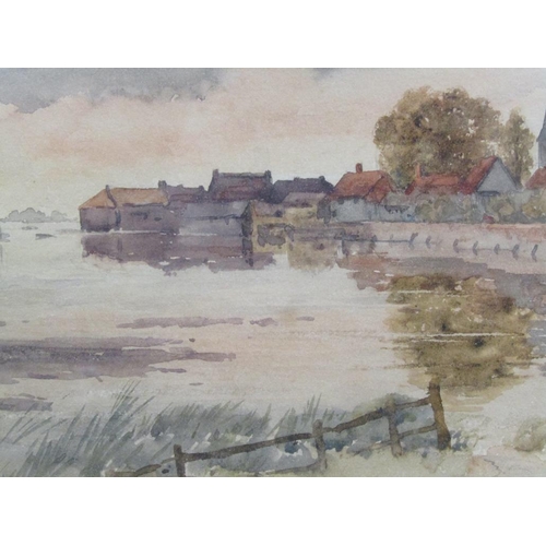 1251 - TWO WATERCOLOURS - ONE SIGNED IN MONO MJK - ARAB STREET SCENE, 14CM X 24CM & COASTAL ESTUARY BY MJ K... 