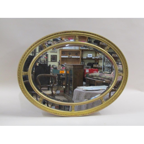 1261 - OVAL GILTWOOD WALL MIRROR, 65CM X 85CM