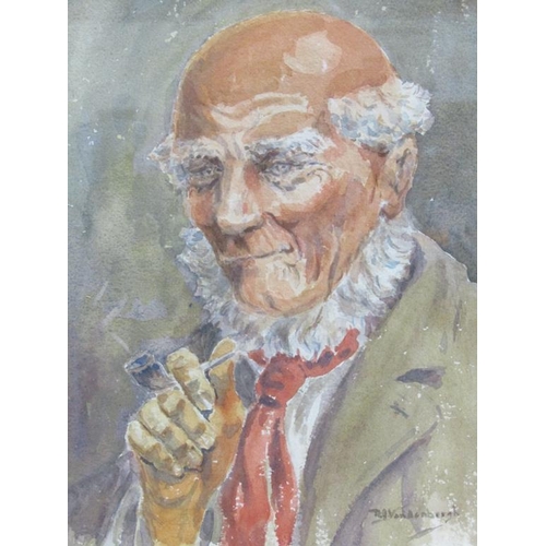 1278 - RAYMOND JOHN VANDENBERGH - A GOOD SMOKE, SIGNED WATERCOLOUR, F/G, 32CM X 22CM; CHEERY DRINK - WATERC... 