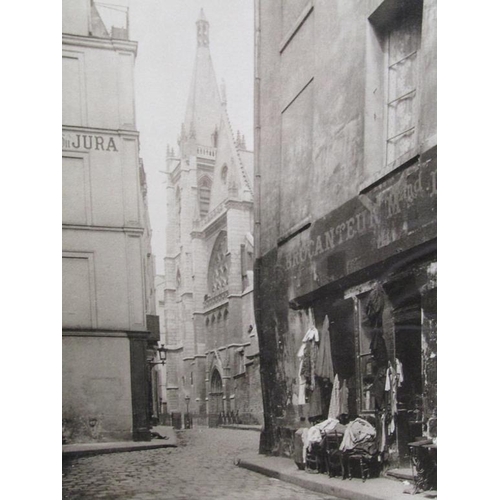 1283 - FRAMED B&W PHOTOGRAPH BY EUGENE ATGET'S 1857/1927 OF HOTEL DU JURA AND CHURCH OF ST. SEVERIN 1899; B... 