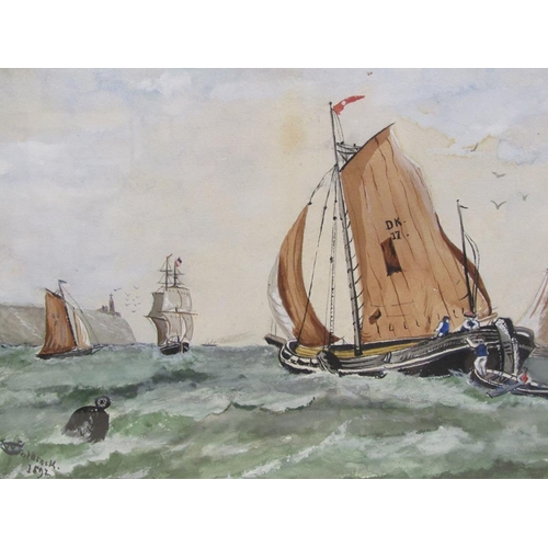 1295 - W GOLDSACK 1892 - PAIR, SEASCAPES WITH SAILING VESSELS IN ROUGH WATER, 25CM X 35CM